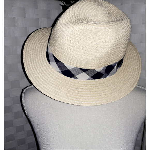 Loft Tan Packable Straw Fedora Hat - Plaid Bandage - Picture 9 of 15